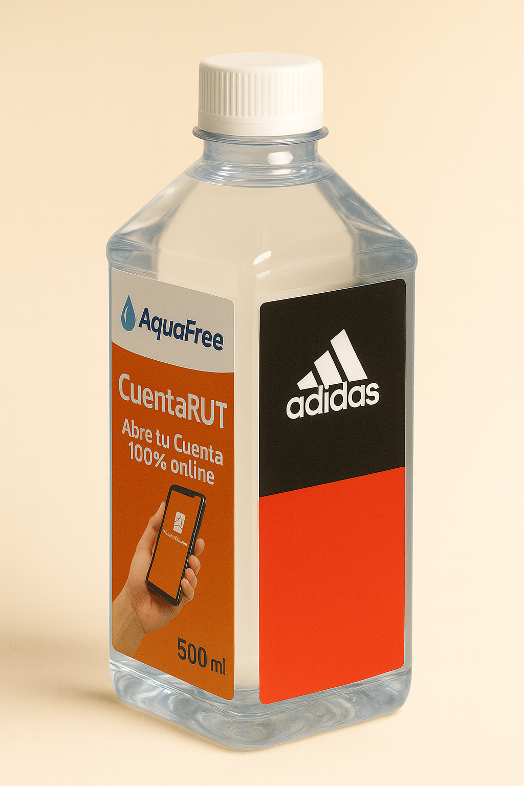 Botella FreeAqua vista 3/4 con zonas publicitarias